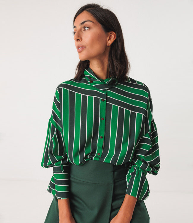 SKFK wijde blouse LONE STRIPES GREEN NAVY ecovero