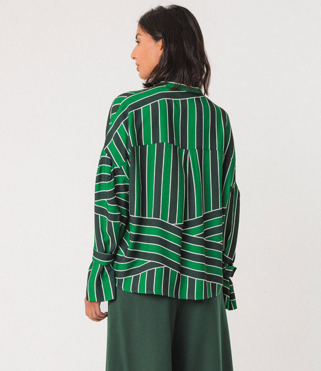 SKFK wijde blouse LONE STRIPES GREEN NAVY ecovero