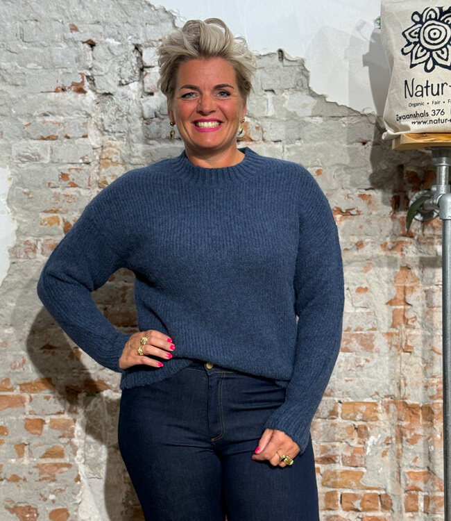 MADNESS wijde wollen trui FINE BLUE alpaca wol