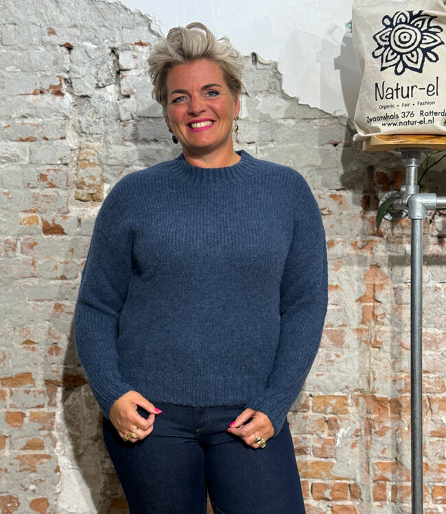 MADNESS wijde wollen trui FINE BLUE alpaca wol