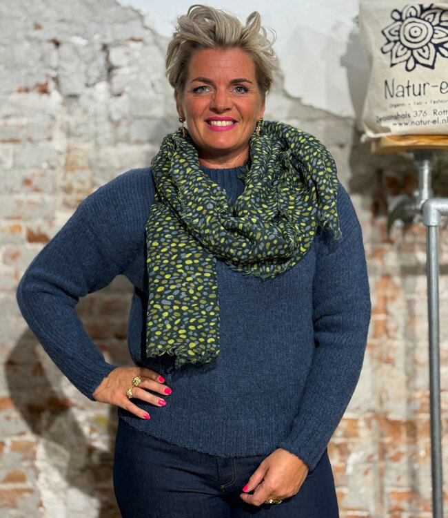 MADNESS wollen print sjaal DOTS PINE van pure merino wol