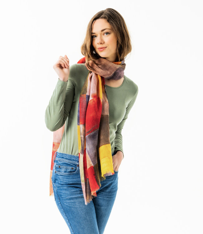 LIVING CRAFTS wollen sjaal 100% wol MULTI BLOCKS