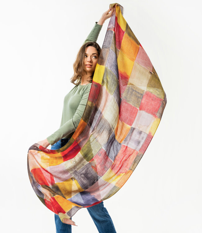 LIVING CRAFTS wollen sjaal 100% wol MULTI BLOCKS