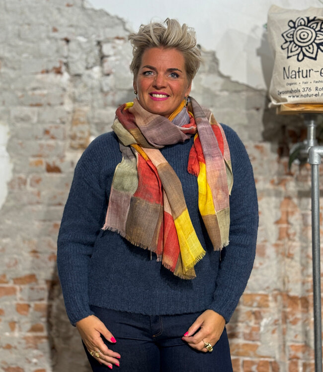 LIVING CRAFTS wollen sjaal 100% wol MULTI BLOCKS