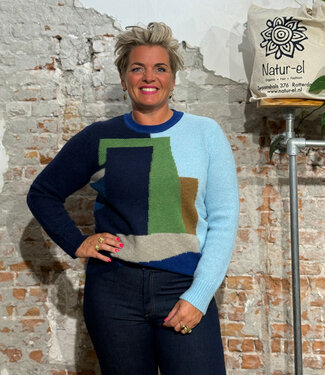Eribé ERIBÉ colorblock trui STRONTIAN INDIGO wol alpaca zijde en mohair