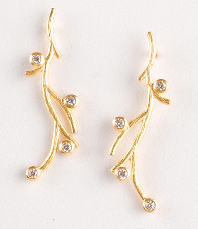 ANUKOO fairtrade Oorbellen oorstekers BRANCH zirkonia 18k verguld