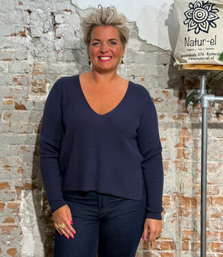 THINKING MU THINKING MU wollen v-hals trui ALOMA NAVY katoen cashmere