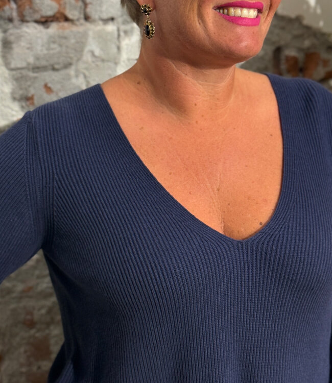 THINKING MU wollen v-hals trui ALOMA NAVY katoen cashmere