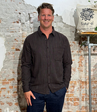 KnowledgeCottonApparel Gestreept overhemd VIGO BROWN biologisch katoen KCA