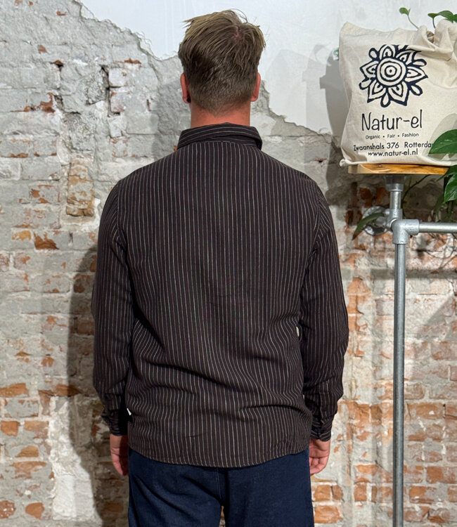 Gestreept overhemd VIGO BROWN biologisch katoen KCA