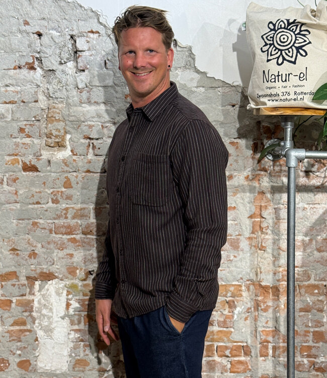 Gestreept overhemd VIGO BROWN biologisch katoen KCA