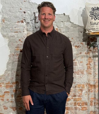 KnowledgeCottonApparel Flanellen overhemd MORTEN CHOCOLAT biologisch katoen KCA