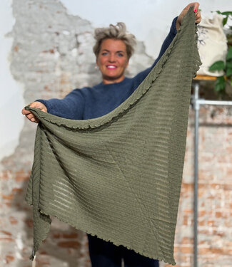 Madness MADNESS wollen sjaal stola van pure merino wol AJOUR OLIVE