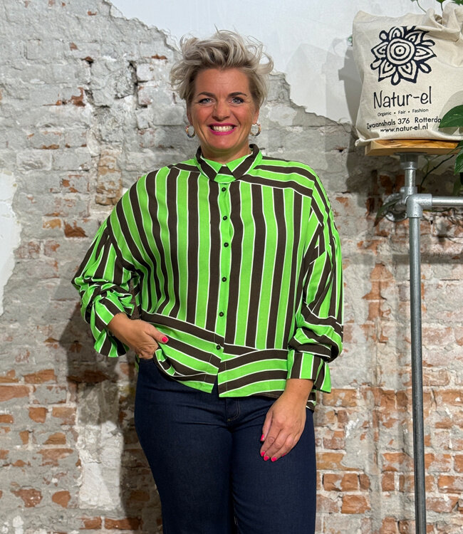 SKFK wijde blouse LONE STRIPES BROWN ecovero