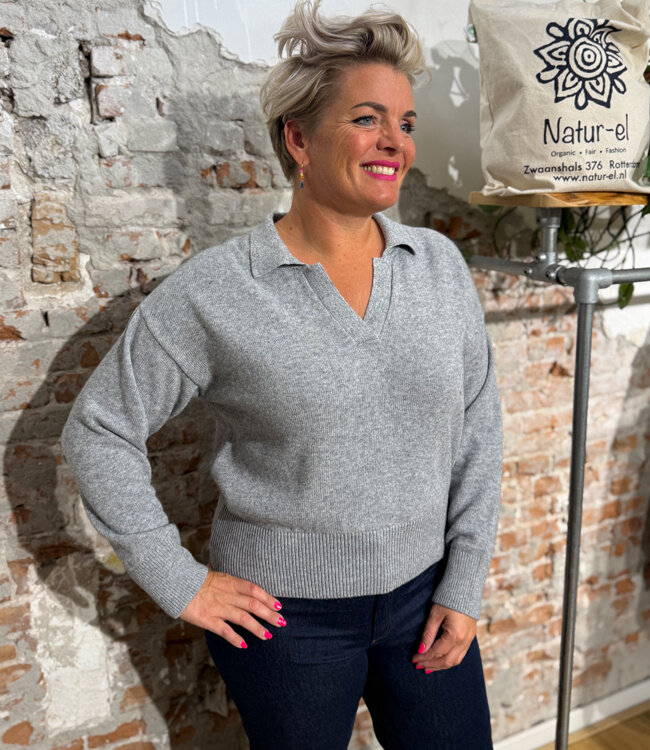 LIVING CRAFTS v-hals trui ALINA GREY biokatoen en wol
