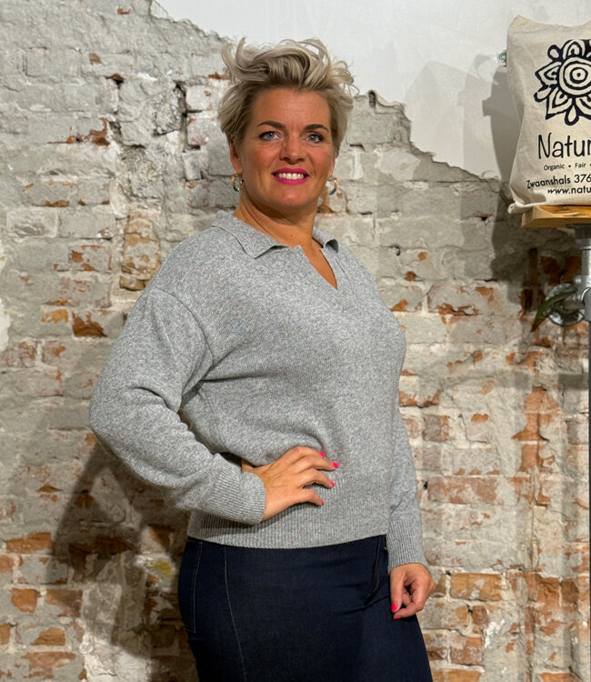 LIVING CRAFTS v-hals trui ALINA GREY biokatoen en wol