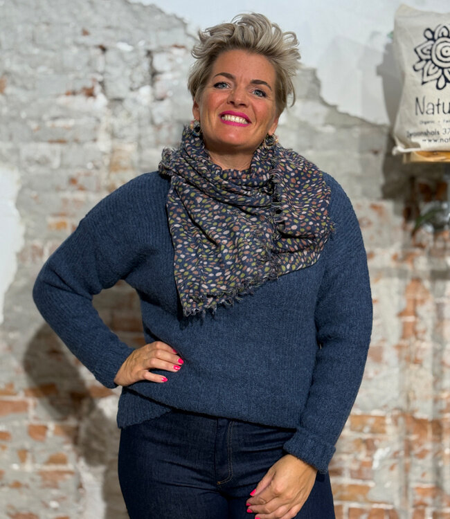 MADNESS wollen print sjaal DOTS DARK van pure merino wol