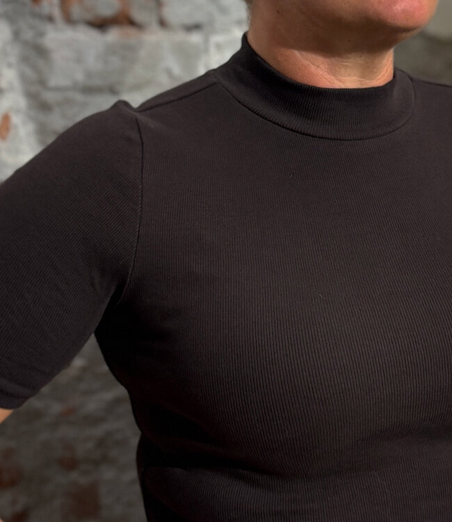 Rib shirt met opstaande kraag ANA CHOCOLATE biologisch katoen