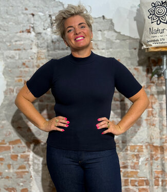 KnowledgeCottonApparel Rib shirt met opstaande kraag ANA NIGHT biologisch katoen