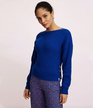 Tranquillo TRANQUILLO trui met boothals IRIS BLUE biologisch katoen