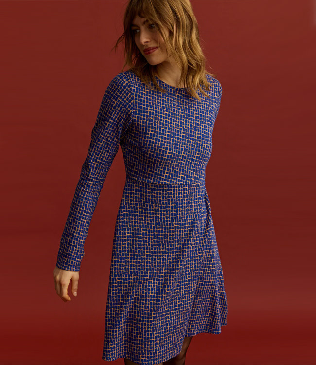 TRANQUILLO gebreide jurk SITA BLUE met print Natur-el Natur-el