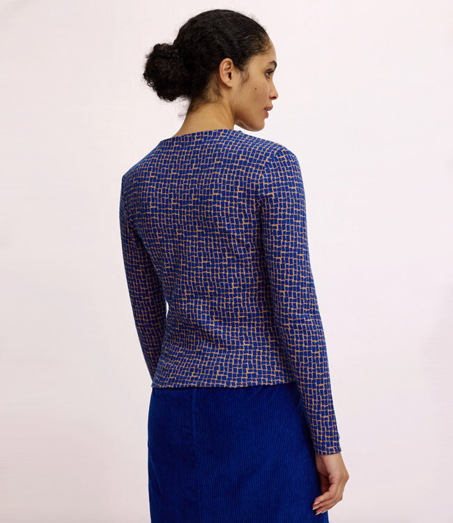 TRANQUILLO v-hals trui ZARA BLUE met print biologisch katoen