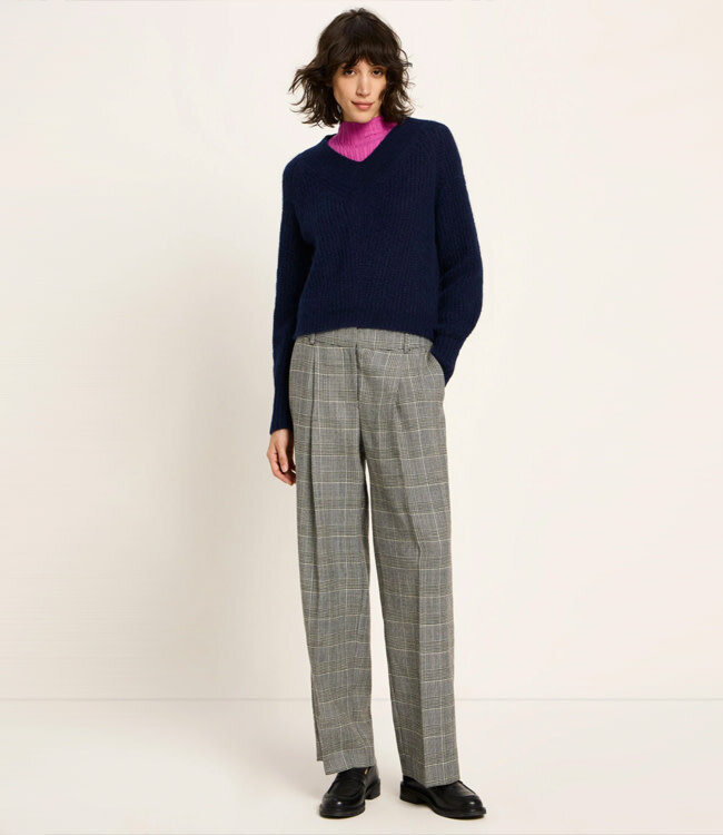 LANIUS wijde v-hals alpaca trui KAMALA PURPLE BLUE