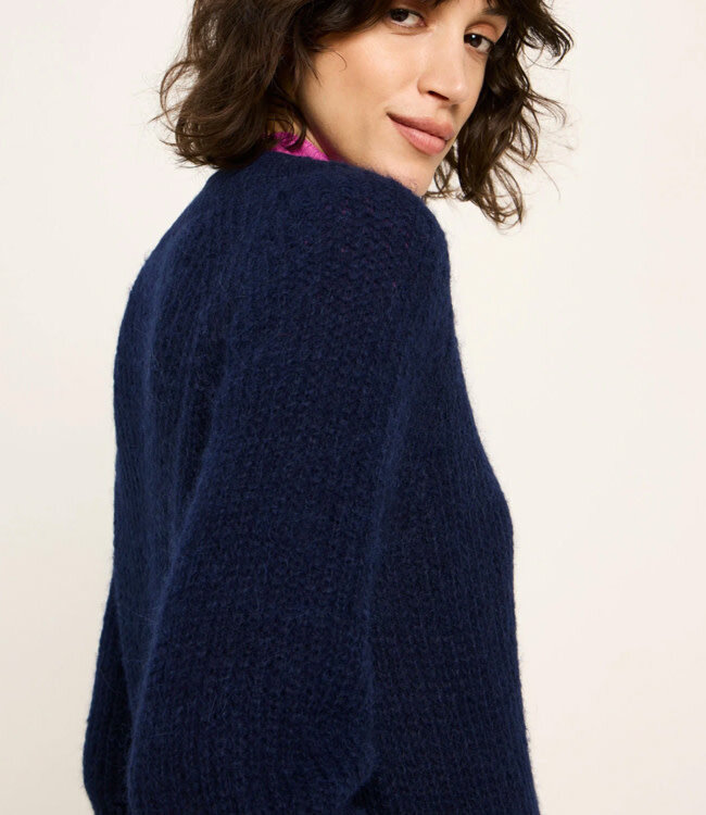 LANIUS wijde v-hals alpaca trui KAMALA PURPLE BLUE