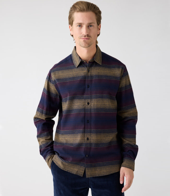 Gestreept overhemd flanel MIK NAVY biologisch katoen KCA