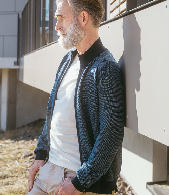 LIVING CRAFTS heren vest met rits LEO BLUE biologisch katoen