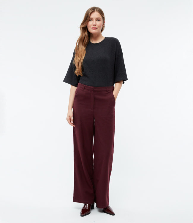 GIVN high waist broek BEA BURGUNDY biologisch katoen flanel