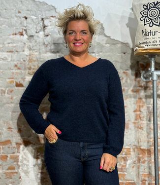 Les Racines du Ciel LES RACINES DU CIEL 100% alpaca trui met v-hals DORIANE BLUE