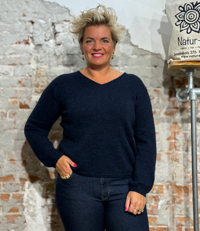 LES RACINES DU CIEL 100% alpaca trui met v-hals DORIANE BLUE