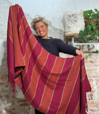 Anukoo ANUKOO sjaal omslagdoek 100% alpaca STRIPES FRAMBOOS