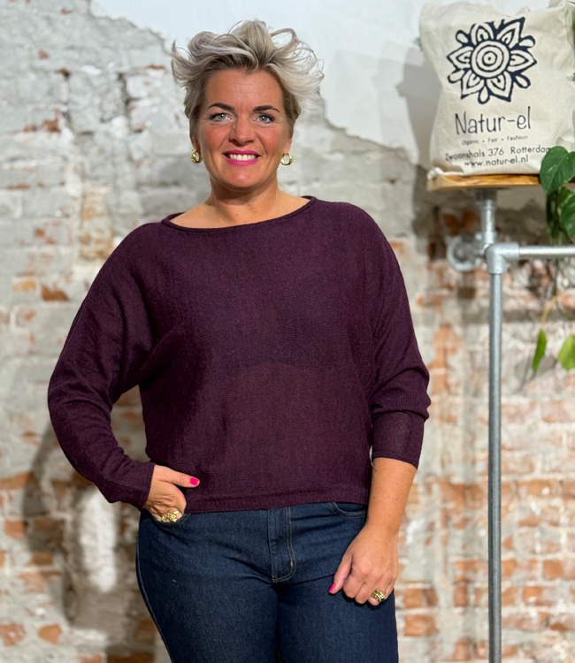 ANUKOO wollen trui 100% alpaca HANNAH AUBERGINE Natur-el Natur-el