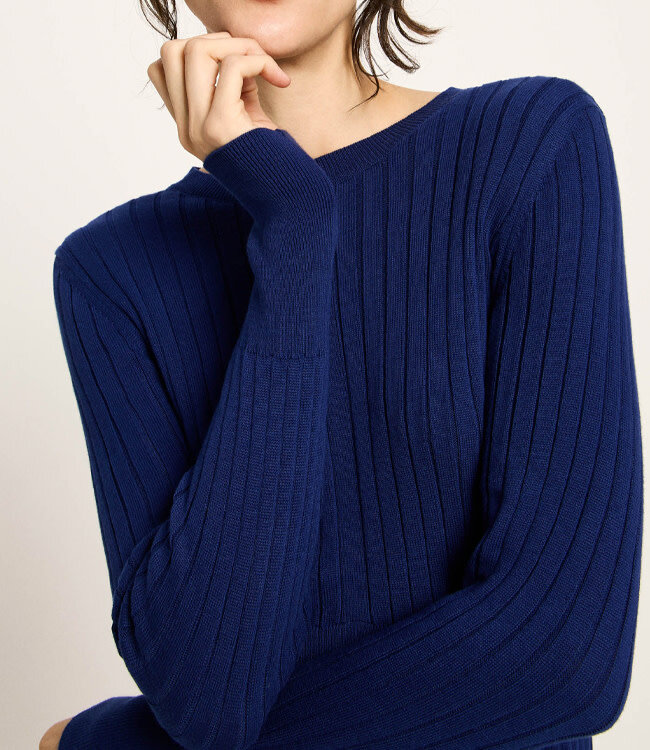 LANIUS gebreide lange jurk FRIDA PURPLE BLUE biokatoen