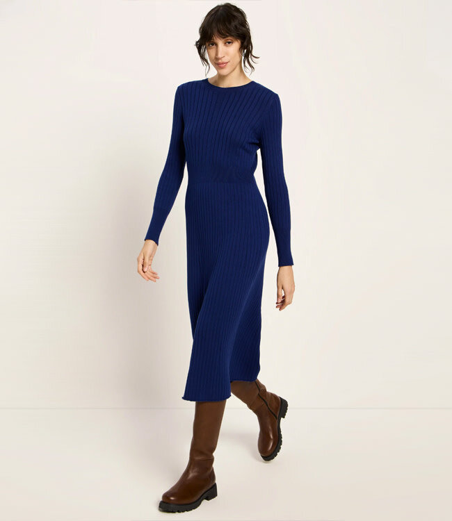 LANIUS gebreide lange jurk FRIDA PURPLE BLUE biokatoen