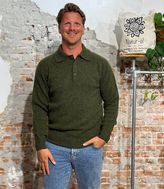 Harley of Scotland HARLEY Wollen henley trui PINE van pure wol