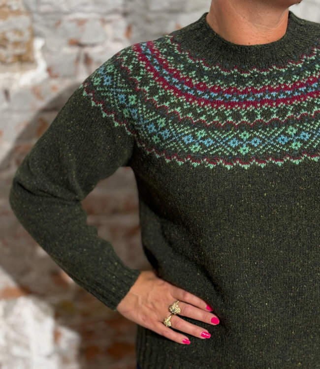 HARLEY Wollen fairisle trui LOU GREEN van pure wol
