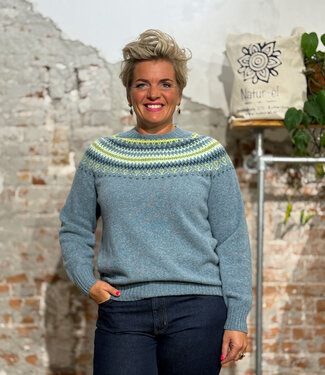 Harley of Scotland HARLEY Wollen fairisle trui ORIBE BLUE pure lamswol
