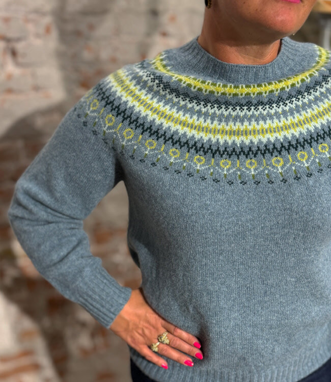 HARLEY Wollen fairisle trui ORIBE BLUE pure lamswol