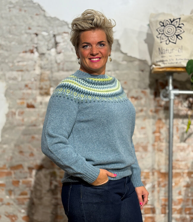 HARLEY Wollen fairisle trui ORIBE BLUE pure lamswol