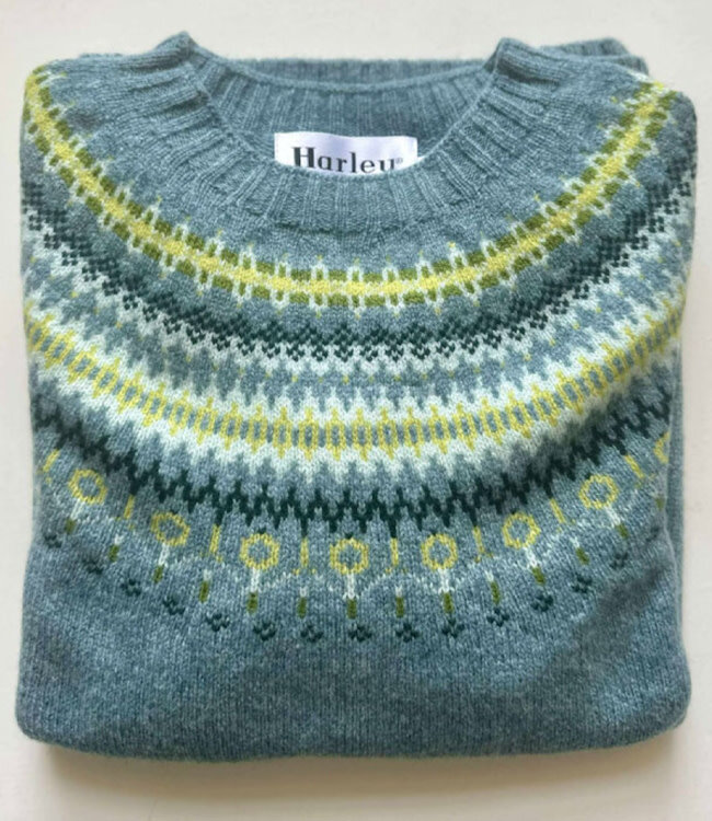 HARLEY Wollen fairisle trui ORIBE BLUE pure lamswol