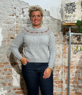 Harley of Scotland HARLEY korte wollen fairisle trui SYL GREY van pure wol