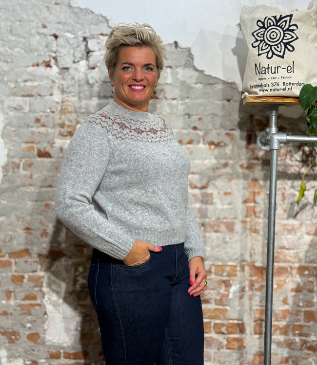 HARLEY korte wollen fairisle trui SYL GREY van pure wol