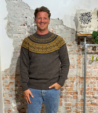 Harley of Scotland HARLEY Wollen heren trui FAIRISLE OCHRE pure wol