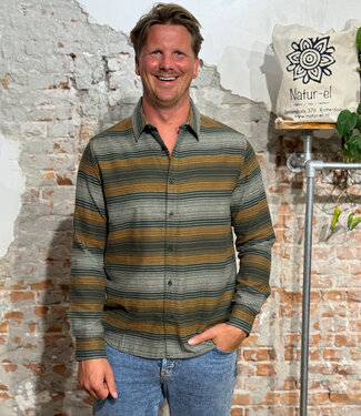 KnowledgeCottonApparel Gestreept overhemd flanel MIK GREEN biologisch katoen KCA