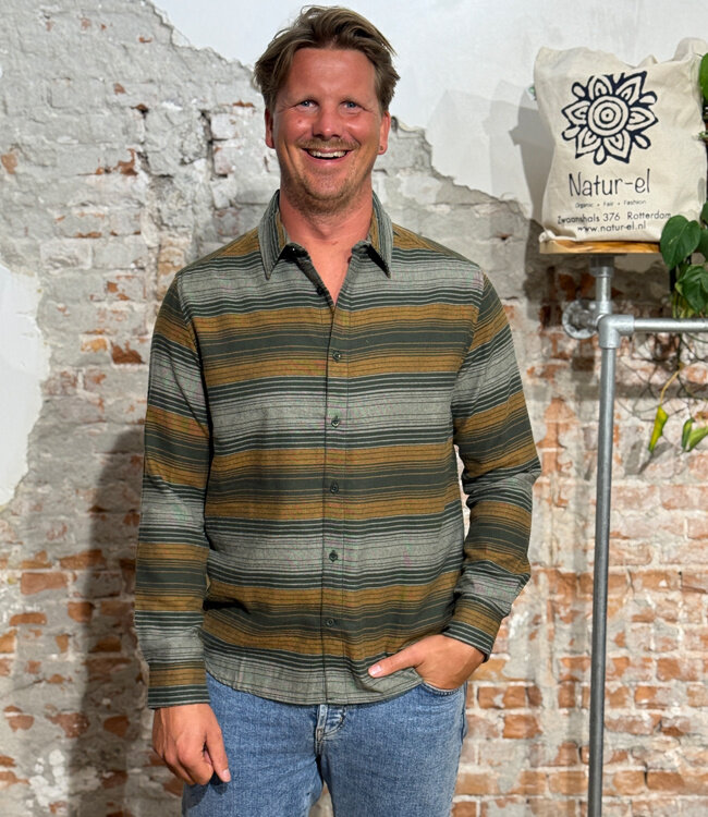 Gestreept overhemd flanel MIK GREEN biologisch katoen KCA