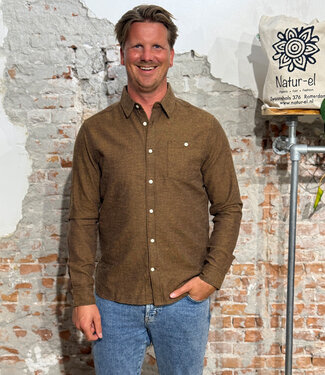 KnowledgeCottonApparel Overhemd fishbone flanel DIRK CHOCO biologisch katoen KCA