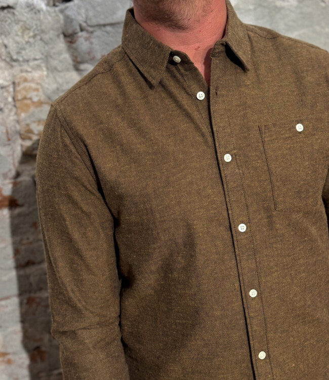 Overhemd fishbone flanel DIRK CHOCO biologisch katoen KCA